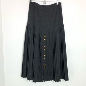 Vintage Escada Margaretha Ley Wool Pleated Gray Skirt Size 40 Gold Heart Buttons